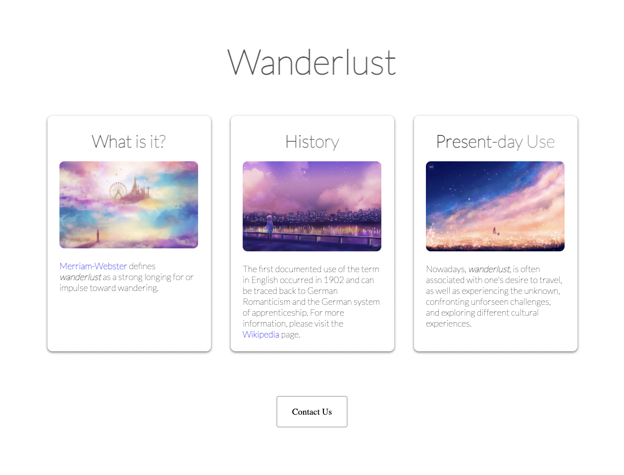 wanderlust landing page