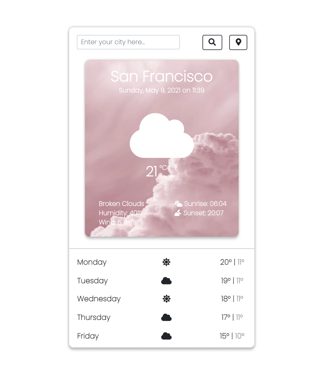 Weather application page